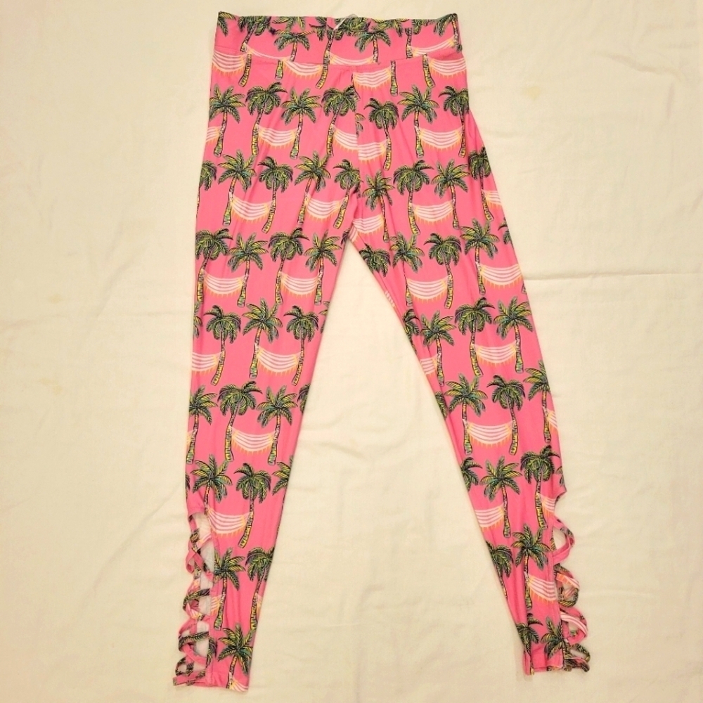 Simply Southern Pink hammock/palm tree Leggings Size L/XL/XXL